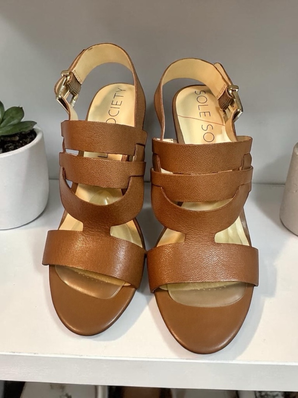 Sole Society Tan Strappy Platform Sandals